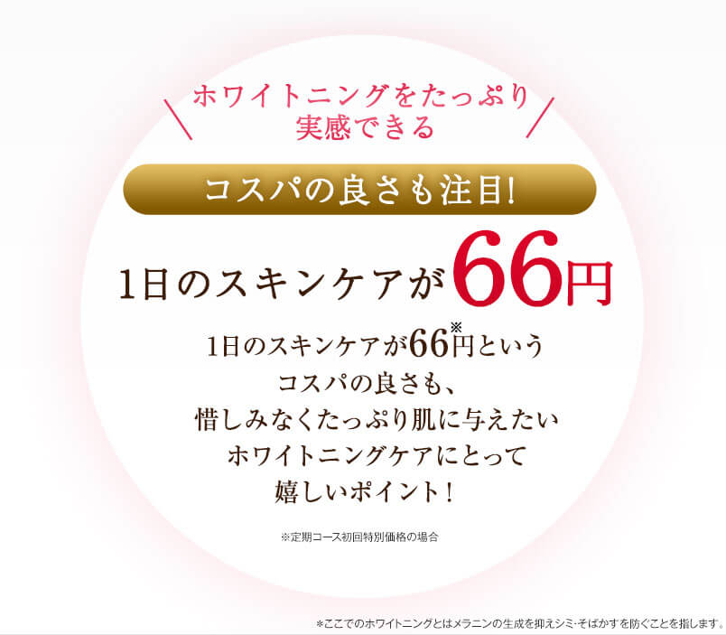 ホワイトニングをたっぷり実感できる コスパの良さも注目! 1日のスキンケアが66円